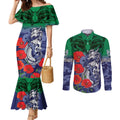 Custom Warriors Rugby ANZAC Couples Matching Mermaid Dress and Long Sleeve Button Shirt Gallipoli Soldier With Aboriginal Art