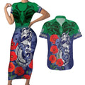 Custom Warriors Rugby ANZAC Couples Matching Short Sleeve Bodycon Dress and Hawaiian Shirt Gallipoli Soldier With Aboriginal Art