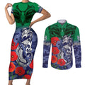 Custom Warriors Rugby ANZAC Couples Matching Short Sleeve Bodycon Dress and Long Sleeve Button Shirt Gallipoli Soldier With Aboriginal Art