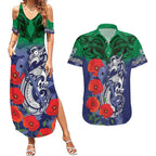 Custom Warriors Rugby ANZAC Couples Matching Summer Maxi Dress and Hawaiian Shirt Gallipoli Soldier With Aboriginal Art