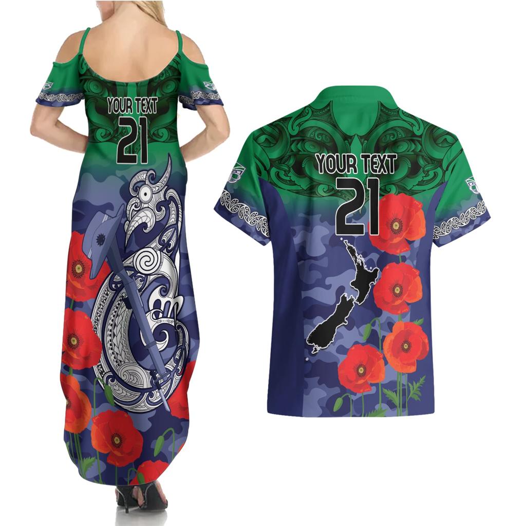 Custom Warriors Rugby ANZAC Couples Matching Summer Maxi Dress and Hawaiian Shirt Gallipoli Soldier With Aboriginal Art