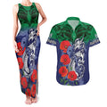 Custom Warriors Rugby ANZAC Couples Matching Tank Maxi Dress and Hawaiian Shirt Gallipoli Soldier With Aboriginal Art