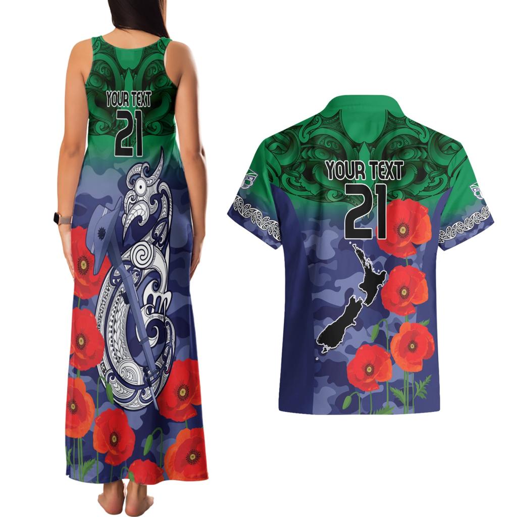 Custom Warriors Rugby ANZAC Couples Matching Tank Maxi Dress and Hawaiian Shirt Gallipoli Soldier With Aboriginal Art