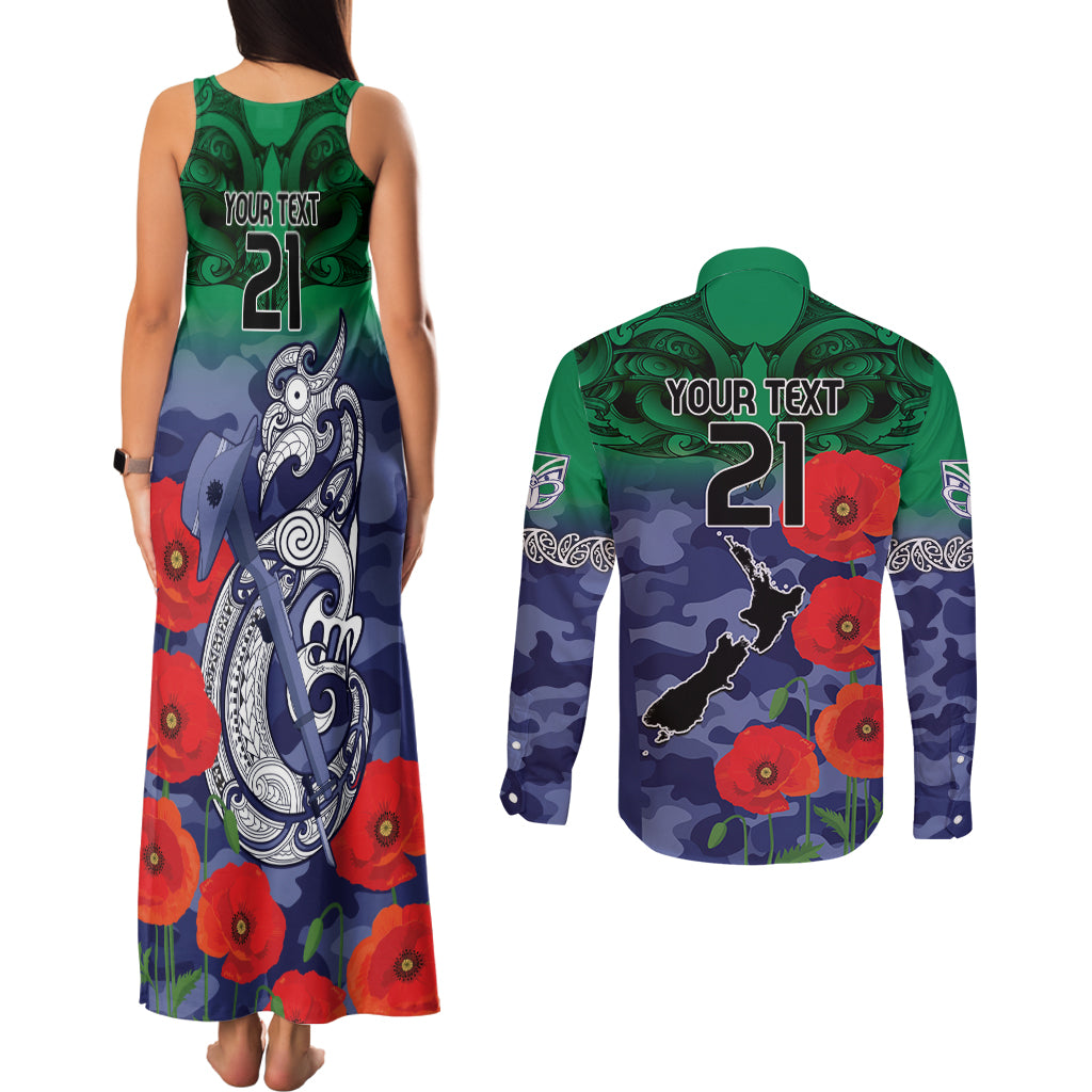 Custom Warriors Rugby ANZAC Couples Matching Tank Maxi Dress and Long Sleeve Button Shirt Gallipoli Soldier With Aboriginal Art