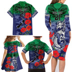 Custom Warriors Rugby ANZAC Family Matching Long Sleeve Bodycon Dress and Hawaiian Shirt Gallipoli Soldier With Aboriginal Art