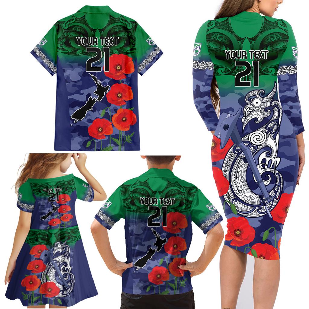 Custom Warriors Rugby ANZAC Family Matching Long Sleeve Bodycon Dress and Hawaiian Shirt Gallipoli Soldier With Aboriginal Art