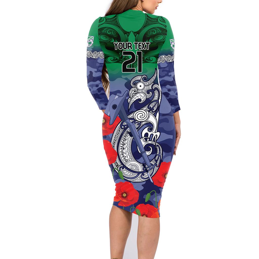 Custom Warriors Rugby ANZAC Family Matching Long Sleeve Bodycon Dress and Hawaiian Shirt Gallipoli Soldier With Aboriginal Art