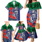 Custom Warriors Rugby ANZAC Family Matching Mermaid Dress and Hawaiian Shirt Gallipoli Soldier With Aboriginal Art