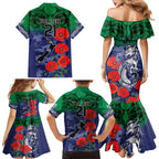 Custom Warriors Rugby ANZAC Family Matching Mermaid Dress and Hawaiian Shirt Gallipoli Soldier With Aboriginal Art