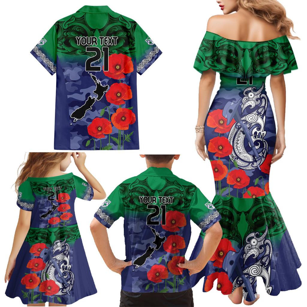 Custom Warriors Rugby ANZAC Family Matching Mermaid Dress and Hawaiian Shirt Gallipoli Soldier With Aboriginal Art