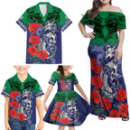 Custom Warriors Rugby ANZAC Family Matching Off Shoulder Maxi Dress and Hawaiian Shirt Gallipoli Soldier With Aboriginal Art