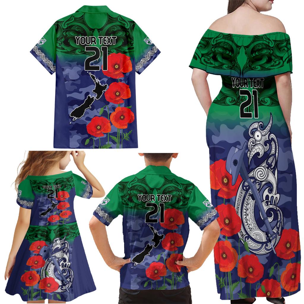 Custom Warriors Rugby ANZAC Family Matching Off Shoulder Maxi Dress and Hawaiian Shirt Gallipoli Soldier With Aboriginal Art