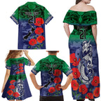 Custom Warriors Rugby ANZAC Family Matching Off Shoulder Maxi Dress and Hawaiian Shirt Gallipoli Soldier With Aboriginal Art