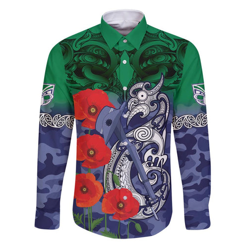 Custom Warriors Rugby ANZAC Family Matching Off Shoulder Short Dress and Hawaiian Shirt Gallipoli Soldier With Aboriginal Art