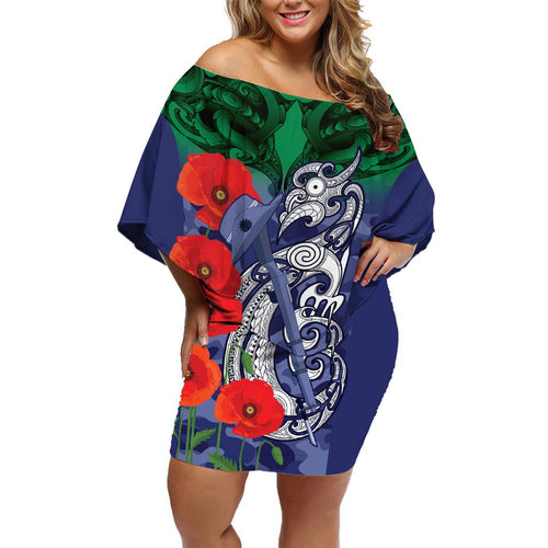 Custom Warriors Rugby ANZAC Family Matching Off Shoulder Short Dress and Hawaiian Shirt Gallipoli Soldier With Aboriginal Art