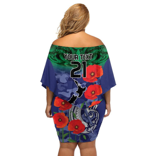 Custom Warriors Rugby ANZAC Family Matching Off Shoulder Short Dress and Hawaiian Shirt Gallipoli Soldier With Aboriginal Art