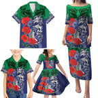 Custom Warriors Rugby ANZAC Family Matching Puletasi and Hawaiian Shirt Gallipoli Soldier With Aboriginal Art