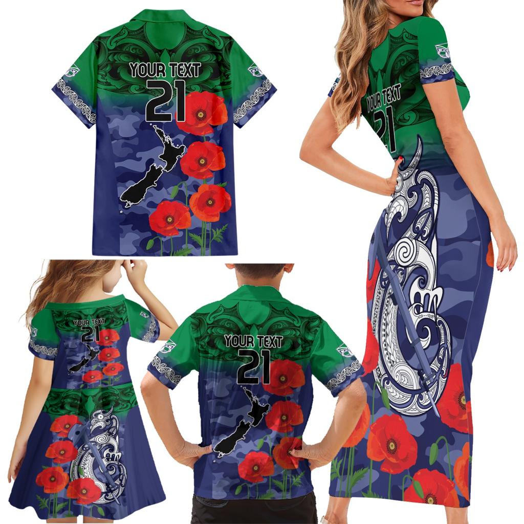 Custom Warriors Rugby ANZAC Family Matching Short Sleeve Bodycon Dress and Hawaiian Shirt Gallipoli Soldier With Aboriginal Art
