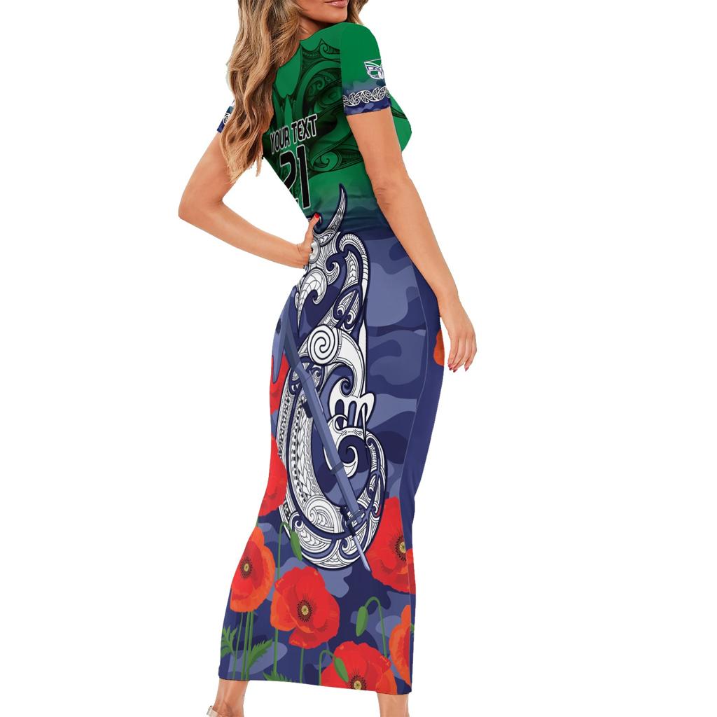 Custom Warriors Rugby ANZAC Family Matching Short Sleeve Bodycon Dress and Hawaiian Shirt Gallipoli Soldier With Aboriginal Art