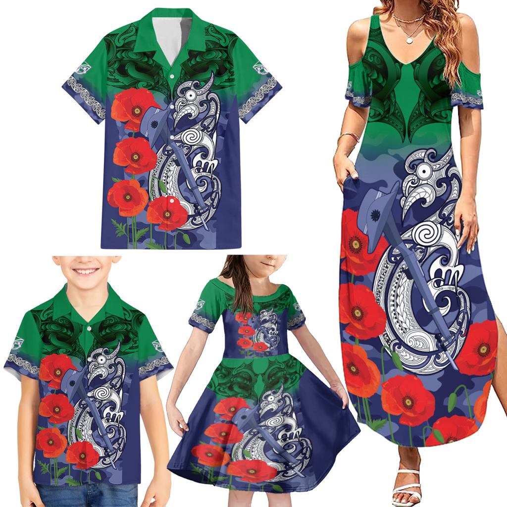 Custom Warriors Rugby ANZAC Family Matching Summer Maxi Dress and Hawaiian Shirt Gallipoli Soldier With Aboriginal Art