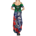 Custom Warriors Rugby ANZAC Family Matching Summer Maxi Dress and Hawaiian Shirt Gallipoli Soldier With Aboriginal Art