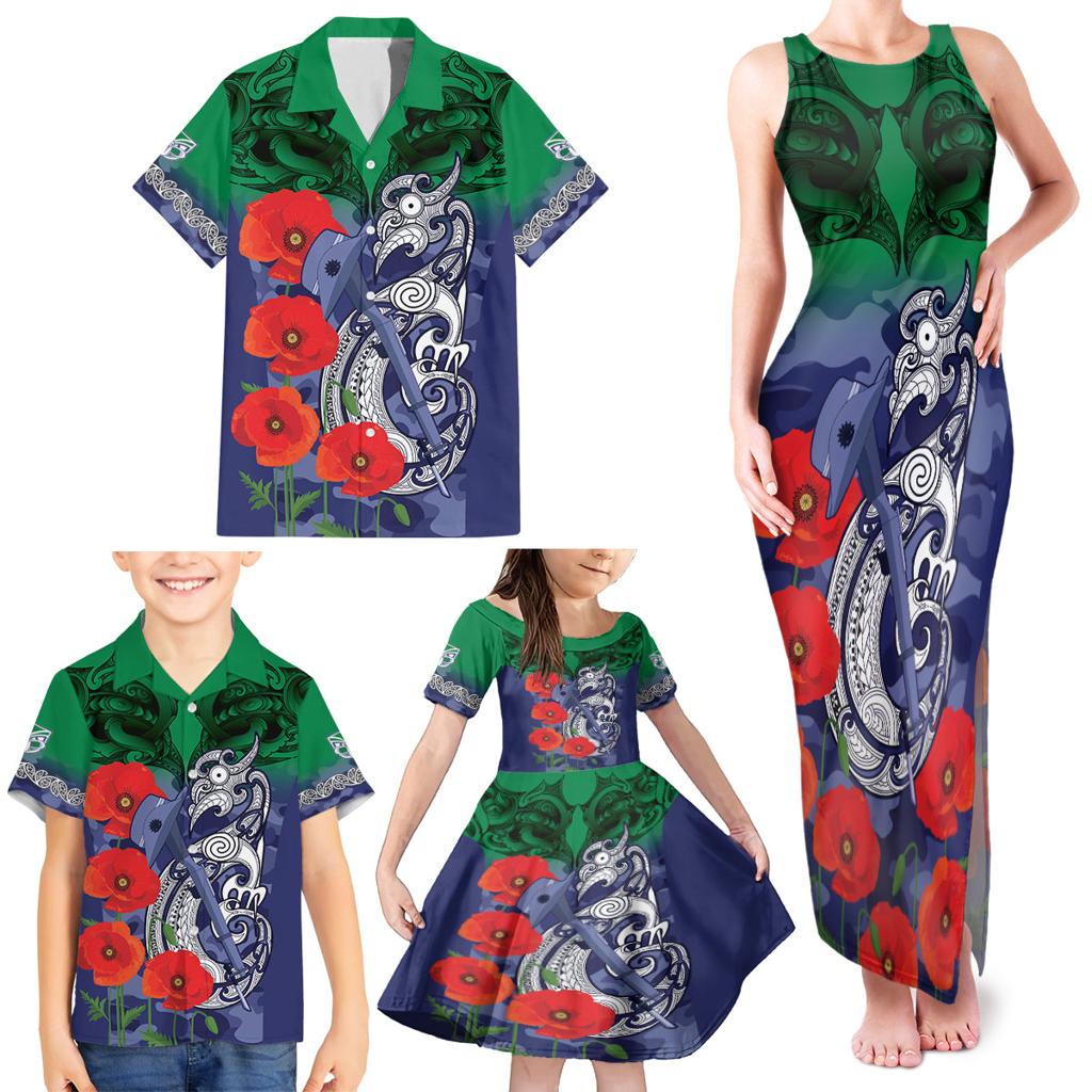 Custom Warriors Rugby ANZAC Family Matching Tank Maxi Dress and Hawaiian Shirt Gallipoli Soldier With Aboriginal Art