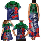 Custom Warriors Rugby ANZAC Family Matching Tank Maxi Dress and Hawaiian Shirt Gallipoli Soldier With Aboriginal Art