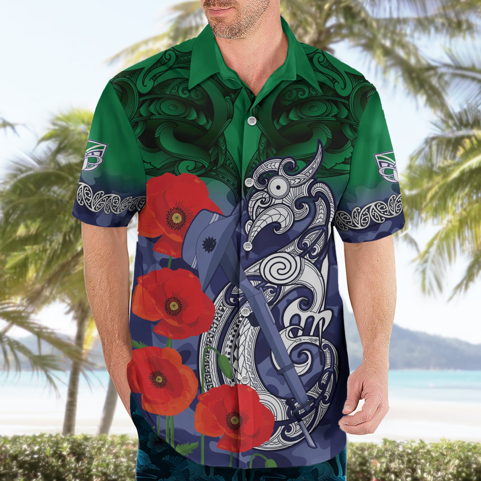 Custom Warriors Rugby ANZAC Hawaiian Shirt Gallipoli Soldier With Aboriginal Art