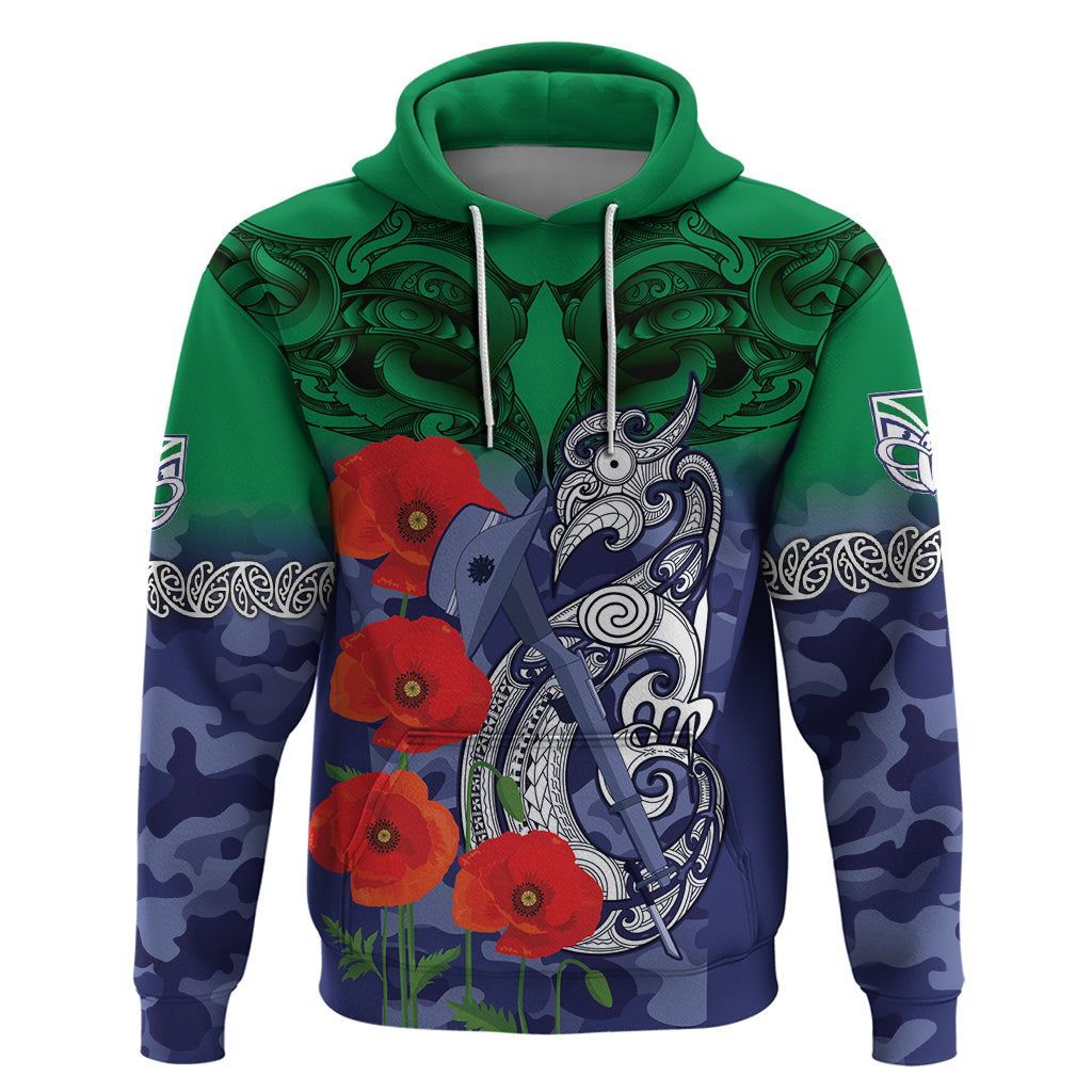 Custom Warriors Rugby ANZAC Hoodie Gallipoli Soldier With Aboriginal Art