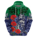 Custom Warriors Rugby ANZAC Hoodie Gallipoli Soldier With Aboriginal Art