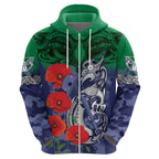 Custom Warriors Rugby ANZAC Hoodie Gallipoli Soldier With Aboriginal Art