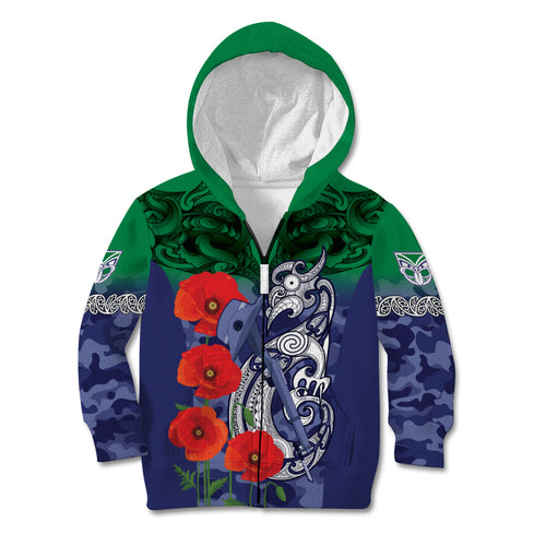 Custom Warriors Rugby ANZAC Kid Hoodie Gallipoli Soldier With Aboriginal Art