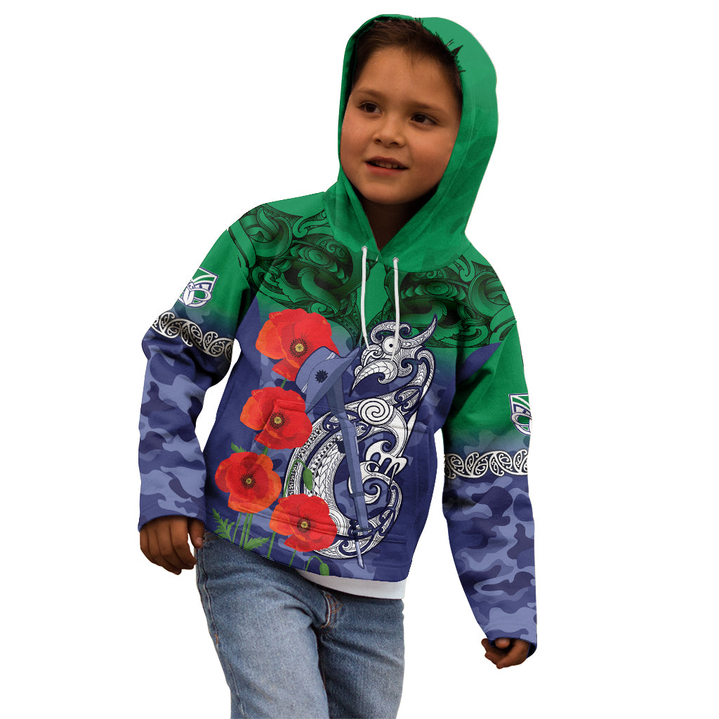 Custom Warriors Rugby ANZAC Kid Hoodie Gallipoli Soldier With Aboriginal Art