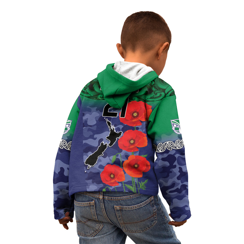 Custom Warriors Rugby ANZAC Kid Hoodie Gallipoli Soldier With Aboriginal Art