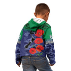 Custom Warriors Rugby ANZAC Kid Hoodie Gallipoli Soldier With Aboriginal Art