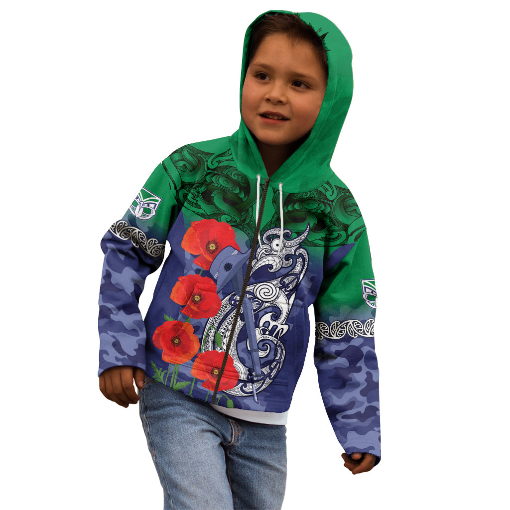 Custom Warriors Rugby ANZAC Kid Hoodie Gallipoli Soldier With Aboriginal Art