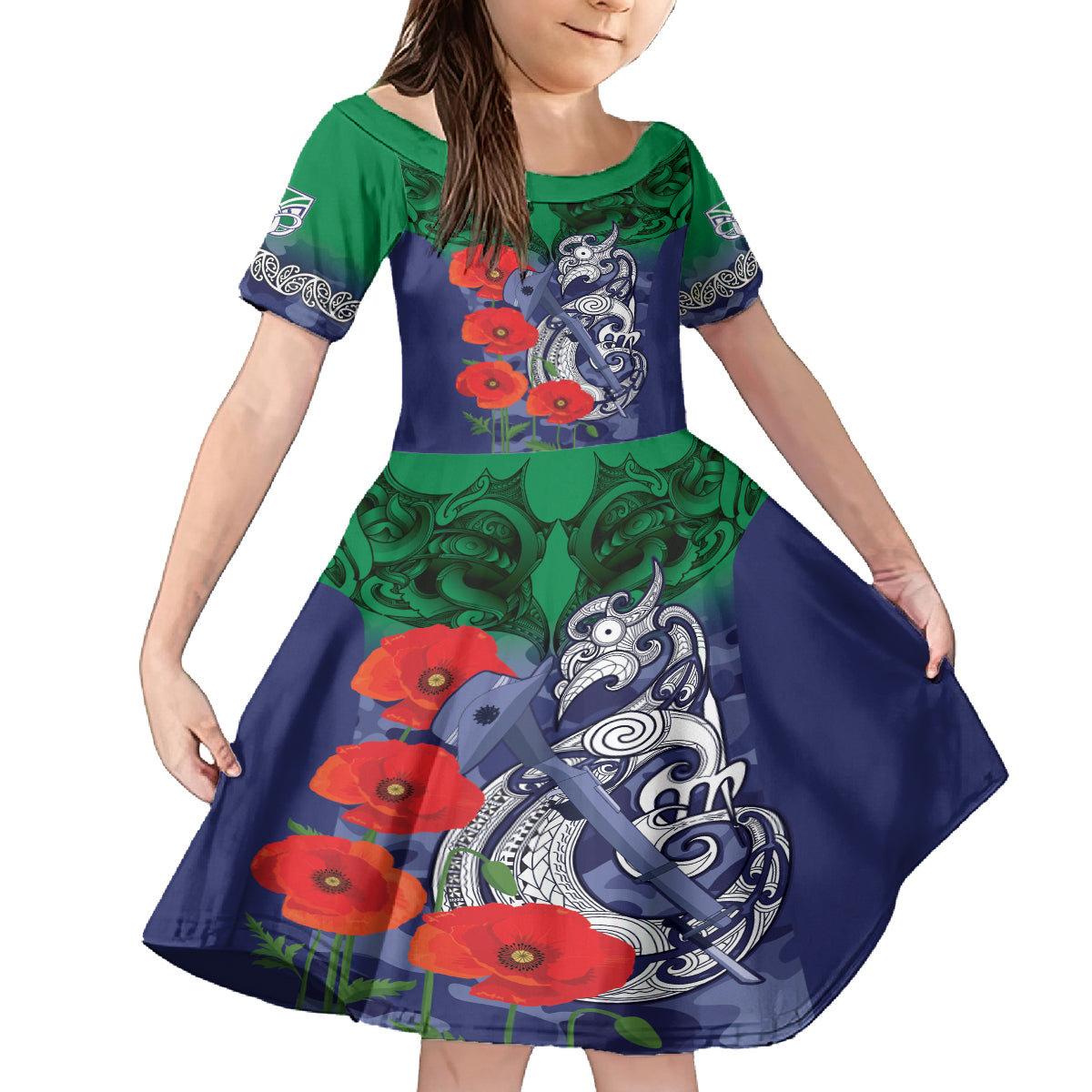 Custom Warriors Rugby ANZAC Kid Short Sleeve Dress Gallipoli Soldier With Aboriginal Art