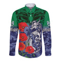 Custom Warriors Rugby ANZAC Long Sleeve Button Shirt Gallipoli Soldier With Aboriginal Art