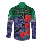 Custom Warriors Rugby ANZAC Long Sleeve Button Shirt Gallipoli Soldier With Aboriginal Art
