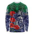 Custom Warriors Rugby ANZAC Long Sleeve Shirt Gallipoli Soldier With Aboriginal Art
