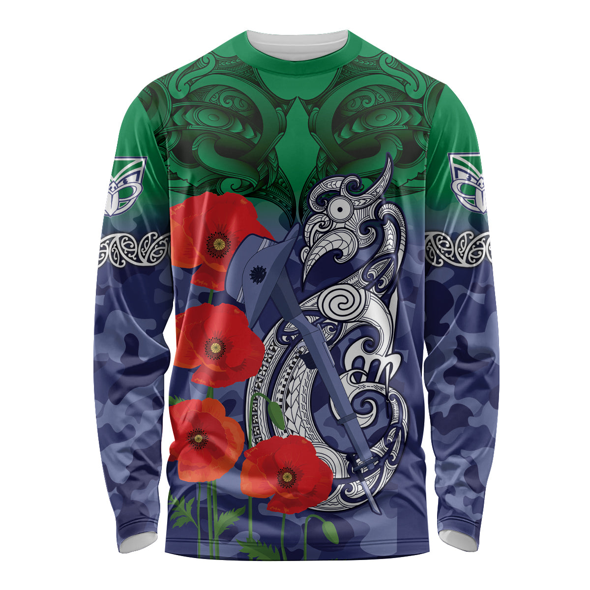 Custom Warriors Rugby ANZAC Long Sleeve Shirt Gallipoli Soldier With Aboriginal Art