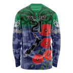 Custom Warriors Rugby ANZAC Long Sleeve Shirt Gallipoli Soldier With Aboriginal Art