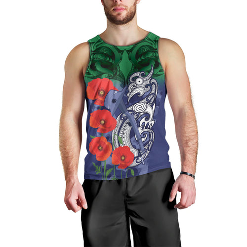Custom Warriors Rugby ANZAC Men Tank Top Gallipoli Soldier With Aboriginal Art