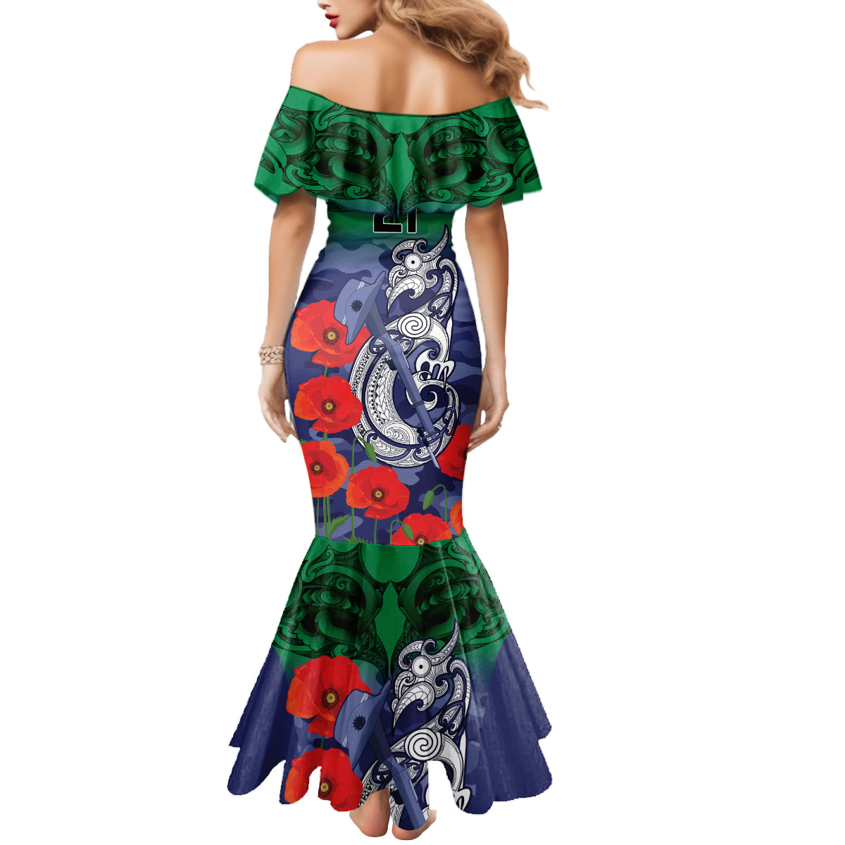 Custom Warriors Rugby ANZAC Mermaid Dress Gallipoli Soldier With Aboriginal Art