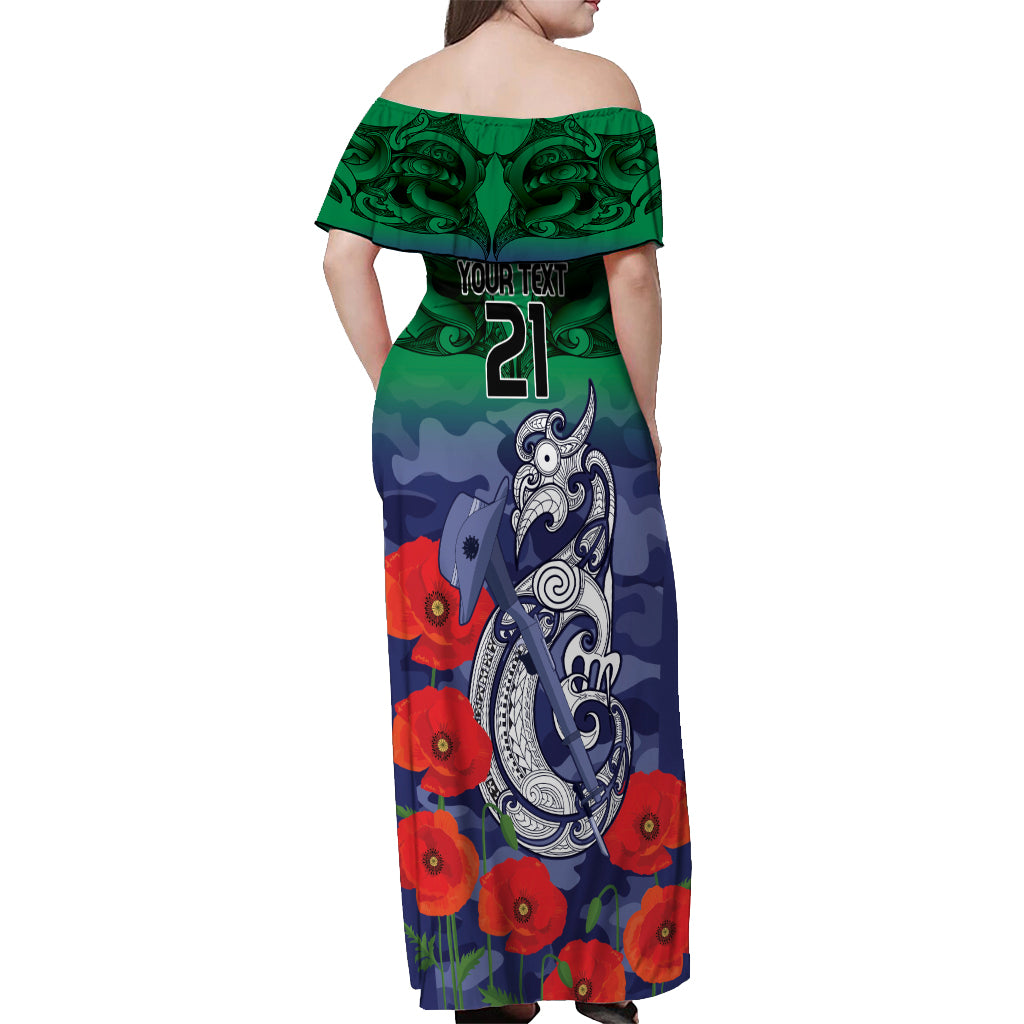 Custom Warriors Rugby ANZAC Off Shoulder Maxi Dress Gallipoli Soldier With Aboriginal Art