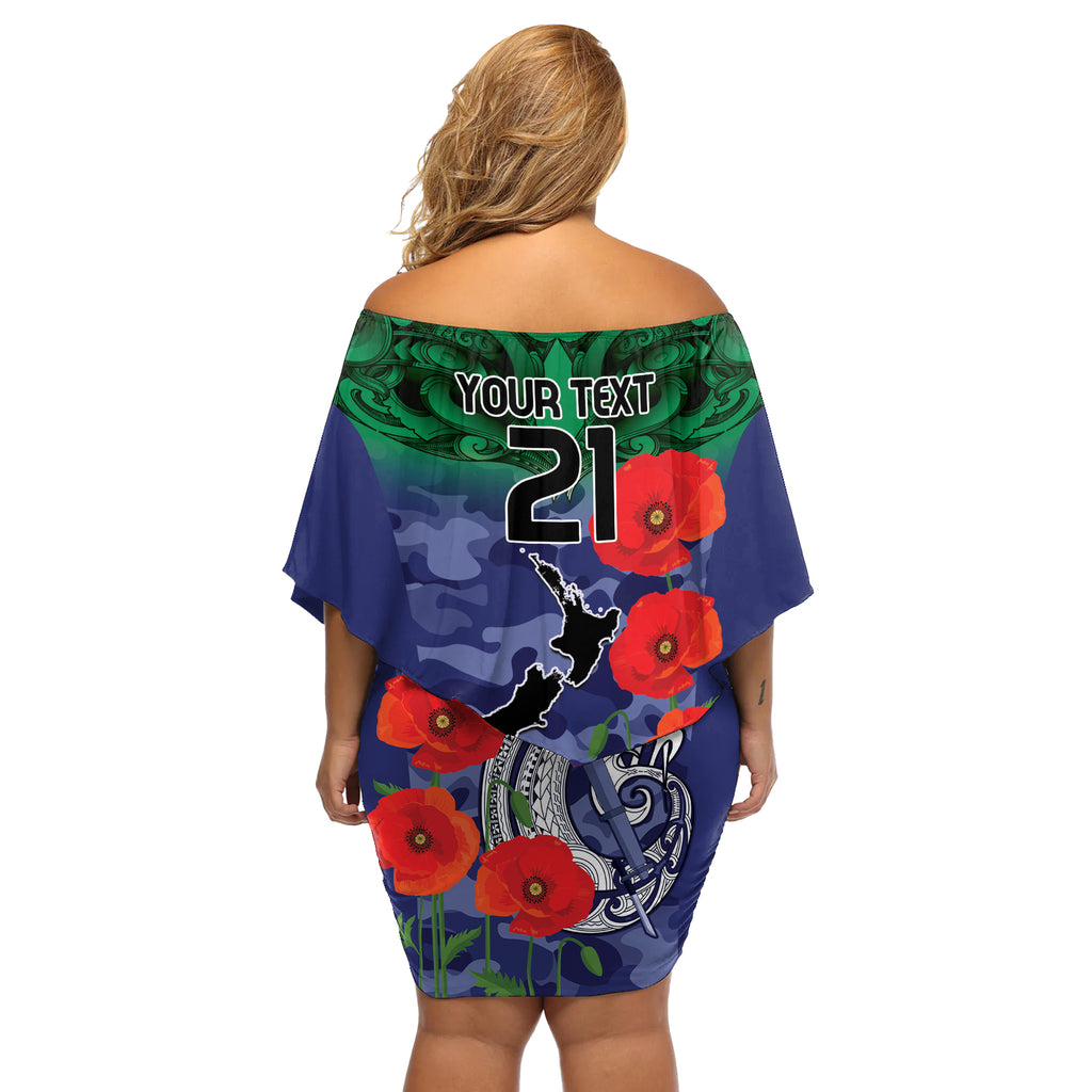 Custom Warriors Rugby ANZAC Off Shoulder Short Dress Gallipoli Soldier With Aboriginal Art
