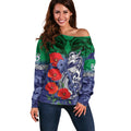 Custom Warriors Rugby ANZAC Off Shoulder Sweater Gallipoli Soldier With Aboriginal Art