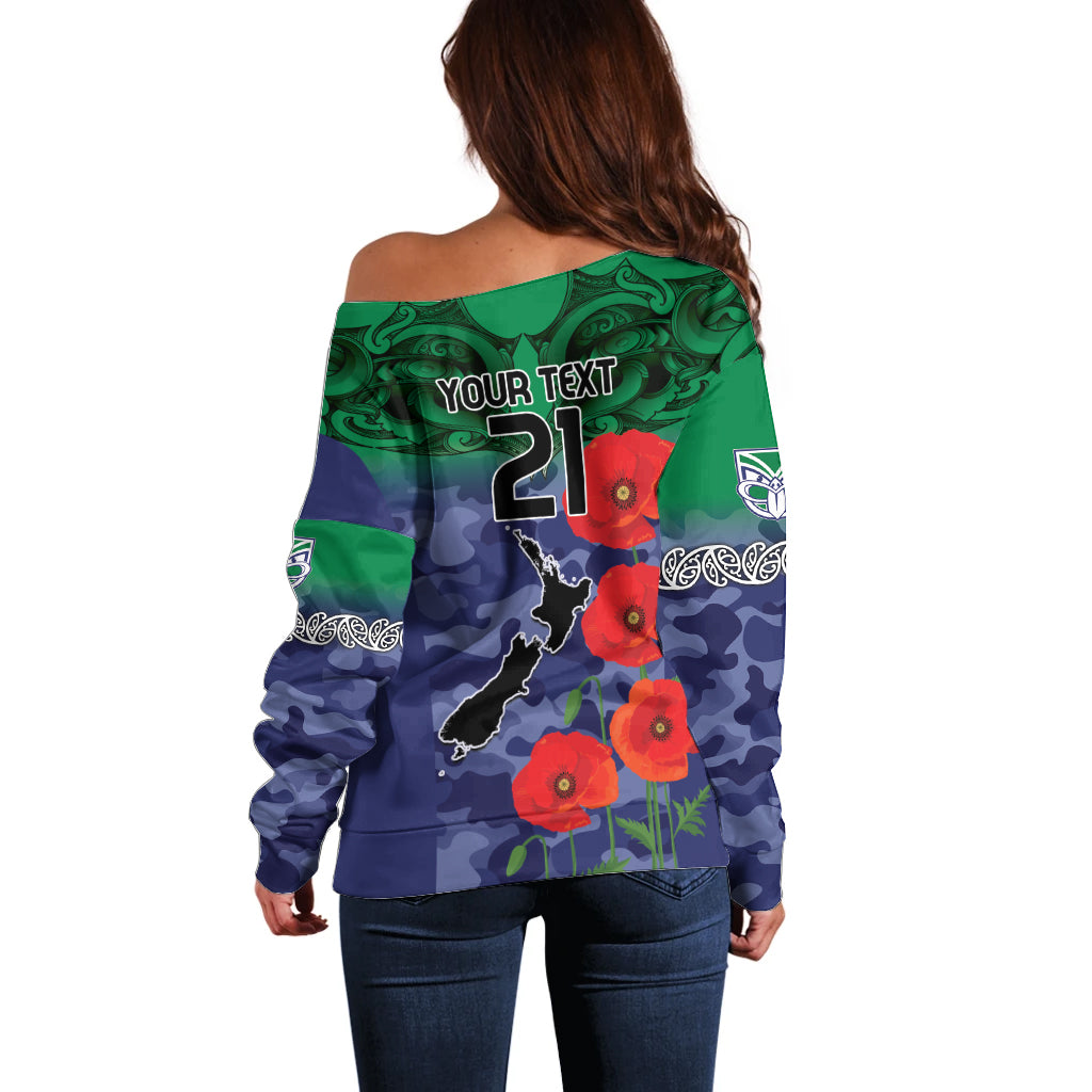 Custom Warriors Rugby ANZAC Off Shoulder Sweater Gallipoli Soldier With Aboriginal Art