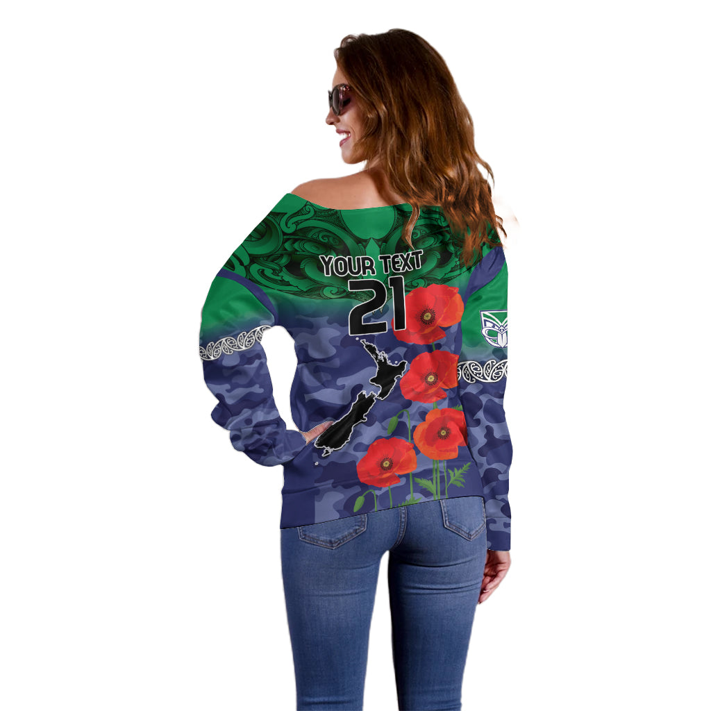 Custom Warriors Rugby ANZAC Off Shoulder Sweater Gallipoli Soldier With Aboriginal Art