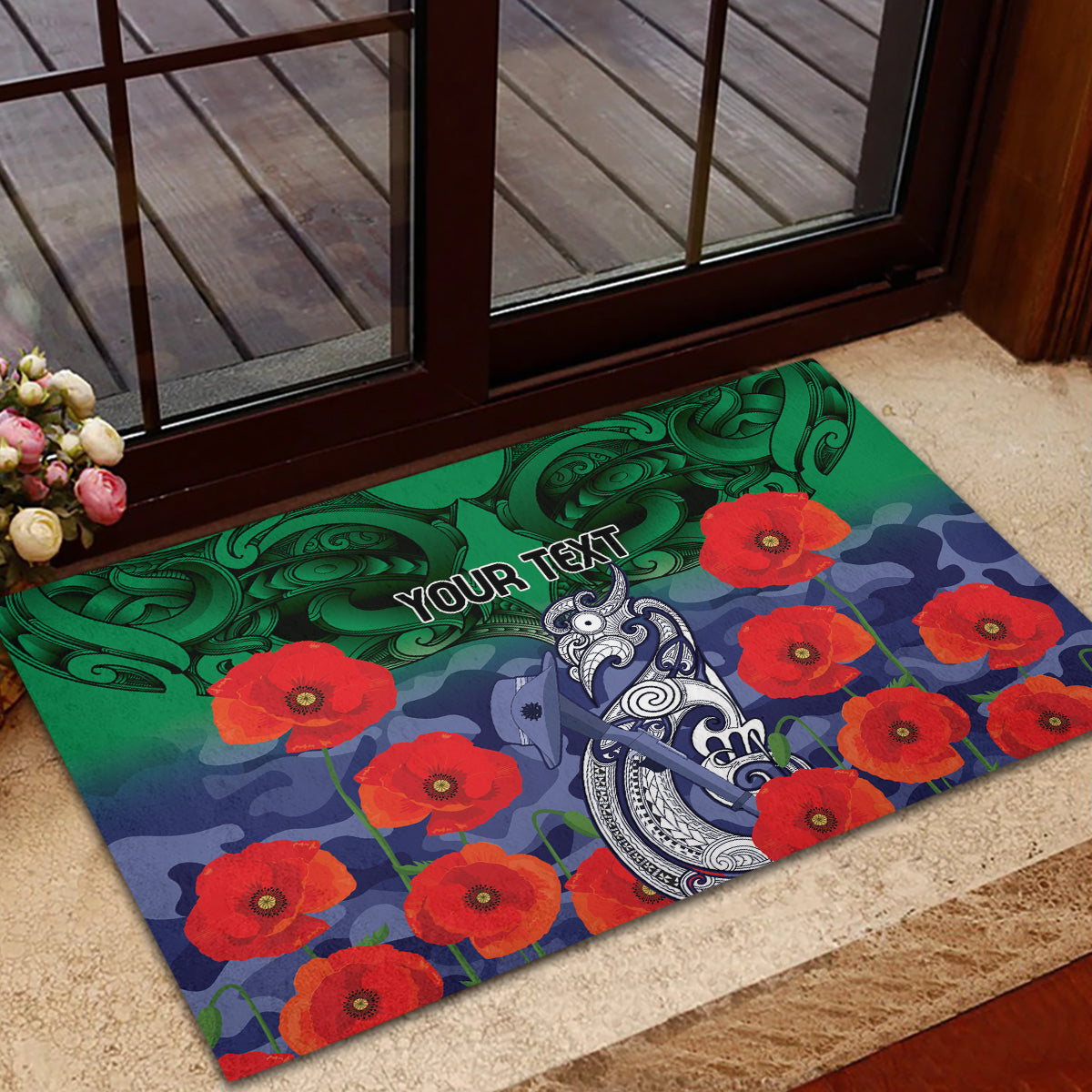 Custom Warriors Rugby ANZAC Rubber Doormat Gallipoli Soldier With Aboriginal Art